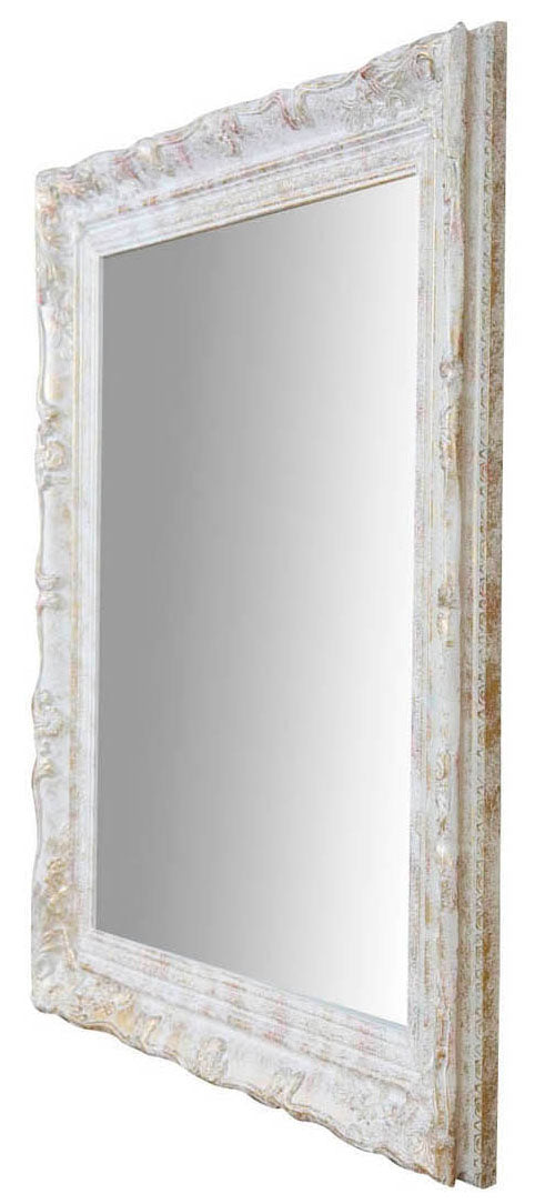 Biscottini Specchio Specchiera da parete e appendere verticale/orizzontale L64xPR4xH74 cm finitura bianco anticato