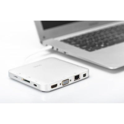 Docking Station universale, USB tipo C, MicrOSD, SD/MMC, VGA, HDMI Alluminio, argento