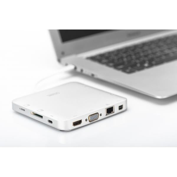 Docking Station universale, USB tipo C, MicrOSD, SD/MMC, VGA, HDMI Alluminio, argento