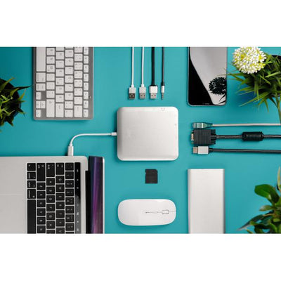 Docking Station universale, USB tipo C, MicrOSD, SD/MMC, VGA, HDMI Alluminio, argento