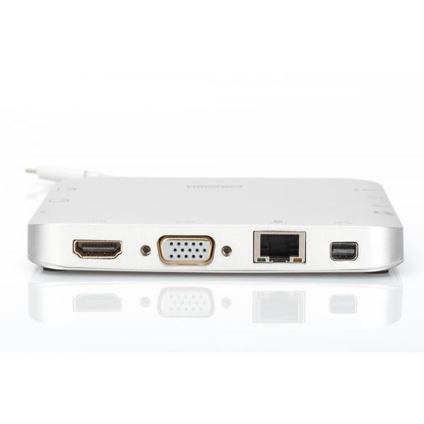 Docking Station universale, USB tipo C, MicrOSD, SD/MMC, VGA, HDMI Alluminio, argento