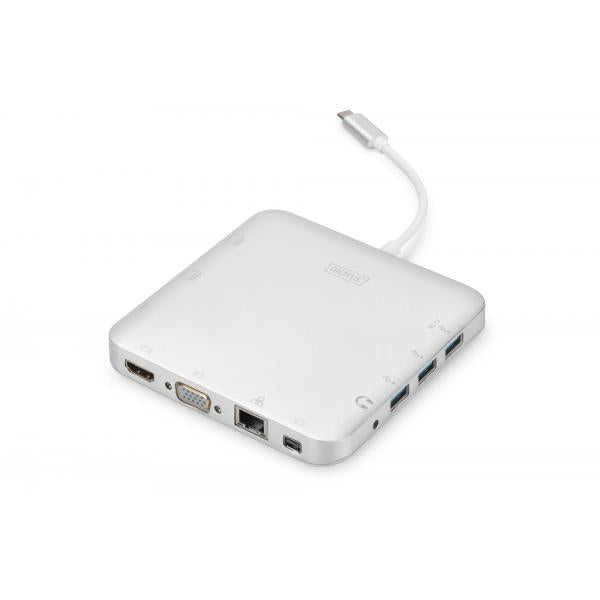 Docking Station universale, USB tipo C, MicrOSD, SD/MMC, VGA, HDMI Alluminio, argento