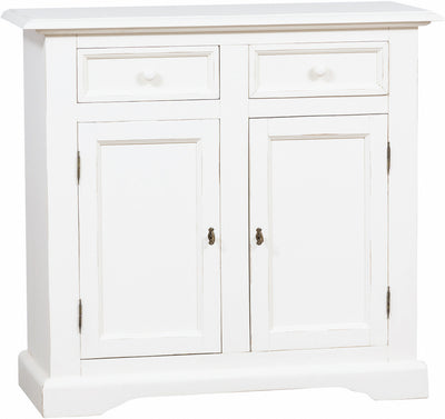 Biscottini Credenza Country in legno massello di tiglio finitura bianca anticata L110xPR45xH103 cm. Made in Italy
