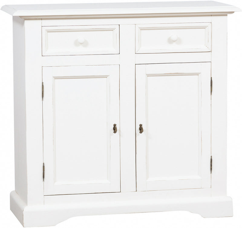 Biscottini Credenza Country in legno massello di tiglio finitura bianca anticata L110xPR45xH103 cm. Made in Italy