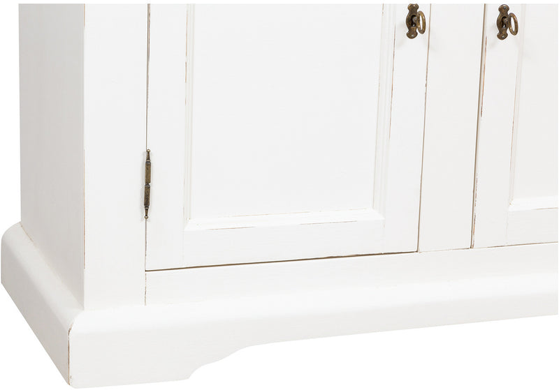 Biscottini Credenza Country in legno massello di tiglio finitura bianca anticata L110xPR45xH103 cm. Made in Italy