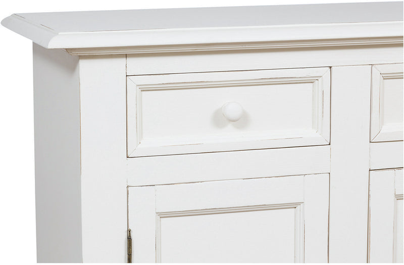 Biscottini Credenza Country in legno massello di tiglio finitura bianca anticata L110xPR45xH103 cm. Made in Italy