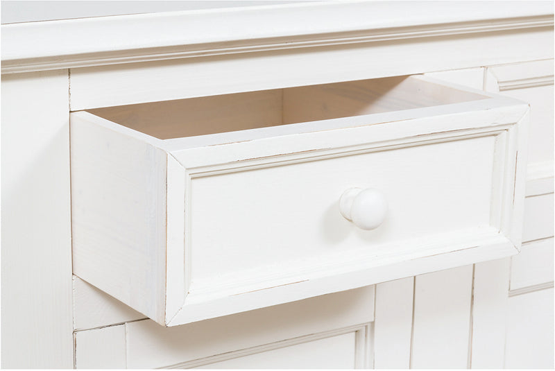 Biscottini Credenza Country in legno massello di tiglio finitura bianca anticata L110xPR45xH103 cm. Made in Italy
