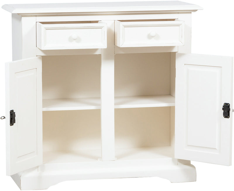 Biscottini Credenza Country in legno massello di tiglio finitura bianca anticata L110xPR45xH103 cm. Made in Italy