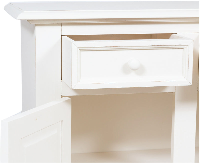 Biscottini Credenza Country in legno massello di tiglio finitura bianca anticata L110xPR45xH103 cm. Made in Italy