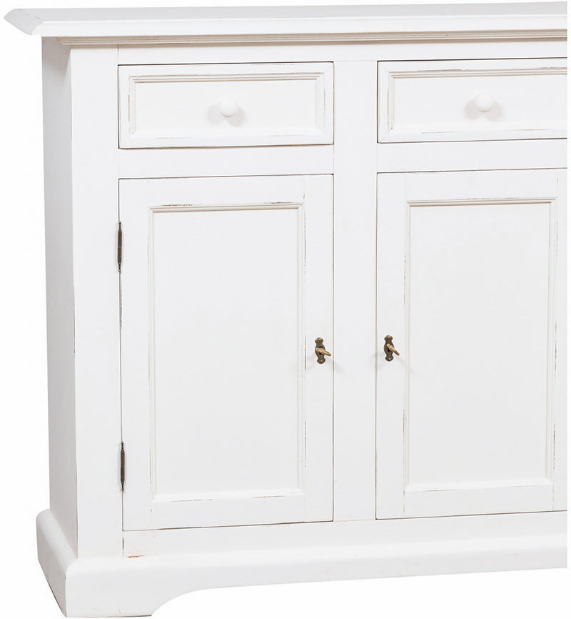 Biscottini Credenza Country in legno massello di tiglio finitura bianca anticata L202xPR45xH103 cm. Made in Italy