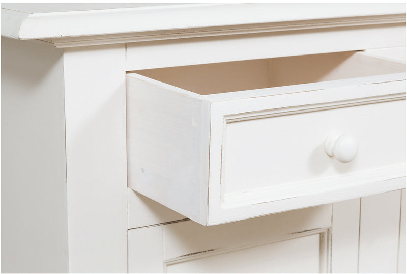 Biscottini Credenza Country in legno massello di tiglio finitura bianca anticata L202xPR45xH103 cm. Made in Italy