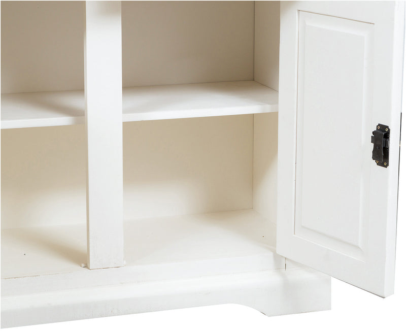 Biscottini Credenza Country in legno massello di tiglio finitura bianca anticata L202xPR45xH103 cm. Made in Italy