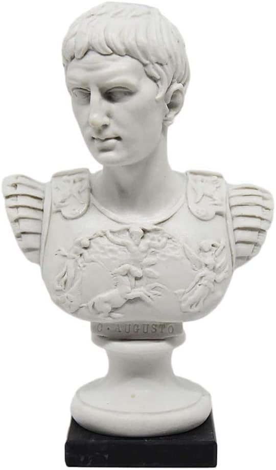 Busto Statua Design: Cesare Augusto (Imperatore Romano) - Riproduzione busto, scultura in marmo e resina - circa 15 cm, 350 gr. - Prodotto Toscano, Design Made in Italy - Idea Regalo Casa