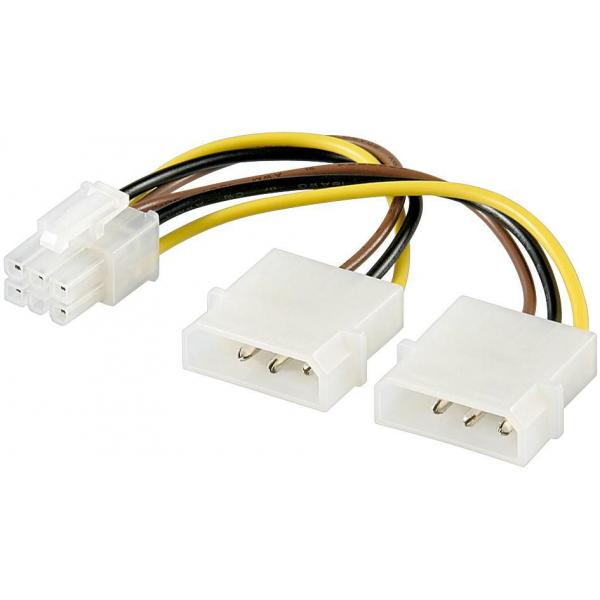 Cavetto sdoppiatore interno per schede grafiche - Lunghezza 15,5 cm. - 2 connettori 5,25" maschio Molex e 1 connettore 6 pin maschio