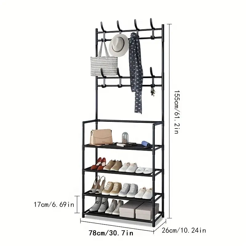 Appendiabiti da Ingresso in Acciaio per Scarpe da 5 Ripiani Soggiorno 155x78cm Entrata Scaffale