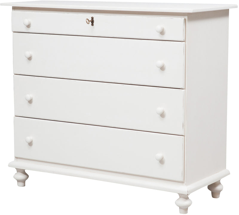 Biscottini Comò Country in legno massello di tiglio finitura bianca anticata L114xPR49xH99 cm. Made in Italy