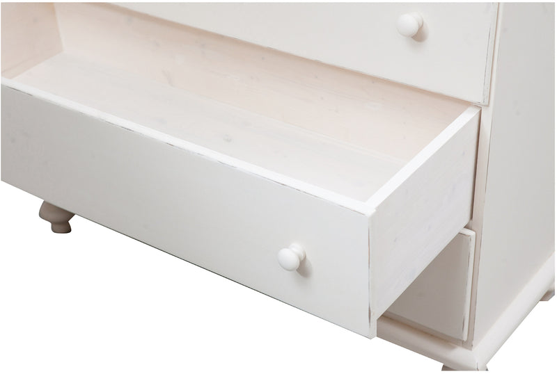 Biscottini Comò Country in legno massello di tiglio finitura bianca anticata L114xPR49xH99 cm. Made in Italy