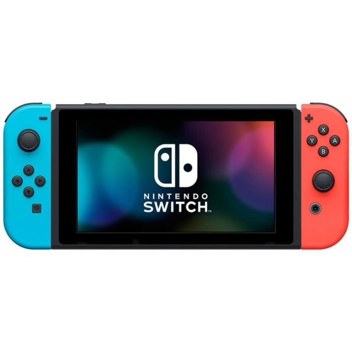 Console Nintendo Switch con una gioia rossa neon e un gioia blu neon