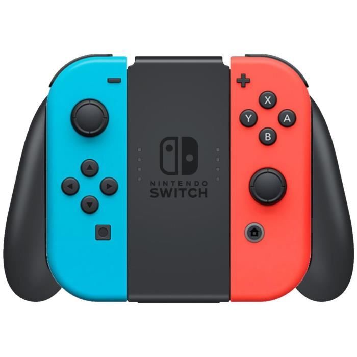 Console Nintendo Switch con una gioia rossa neon e un gioia blu neon
