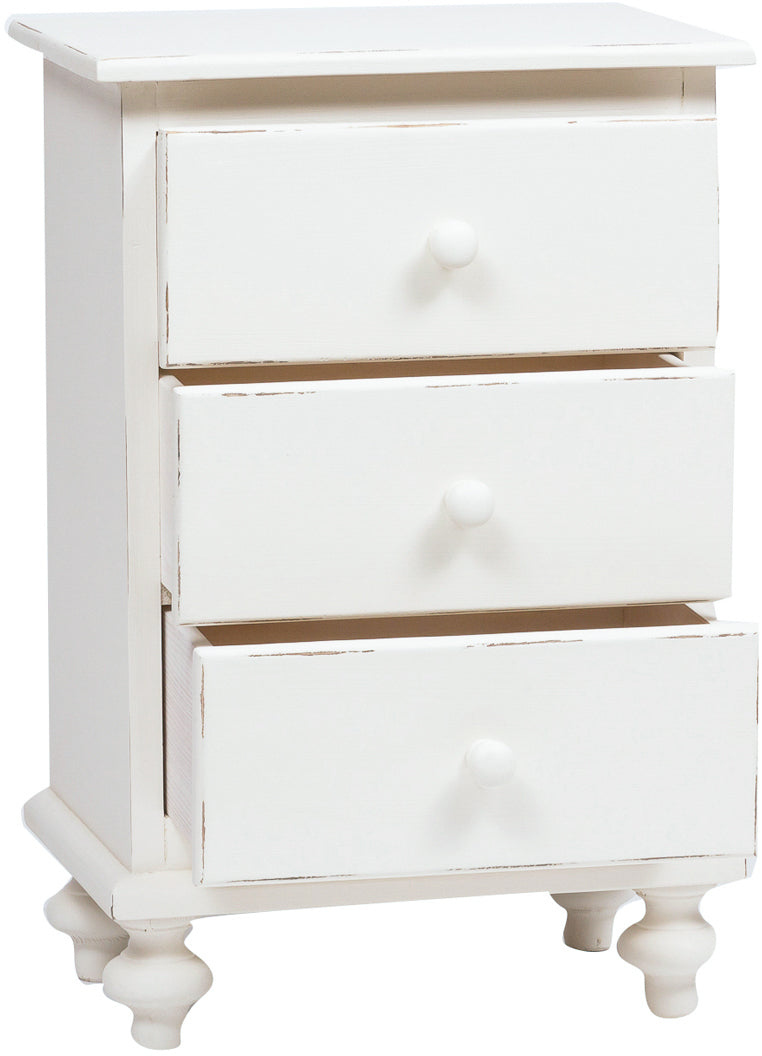 Biscottini Comodino Country in legno massello di tiglio finitura bianca anticata L50xPR35xH70 cm. Made in Italy