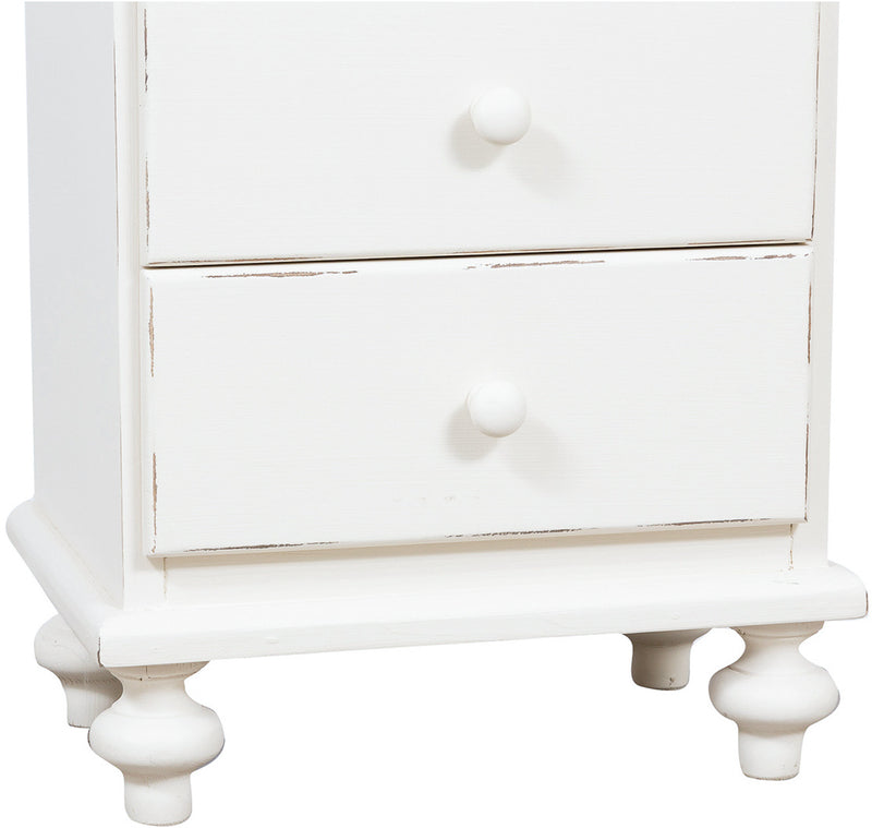 Biscottini Comodino Country in legno massello di tiglio finitura bianca anticata L50xPR35xH70 cm. Made in Italy