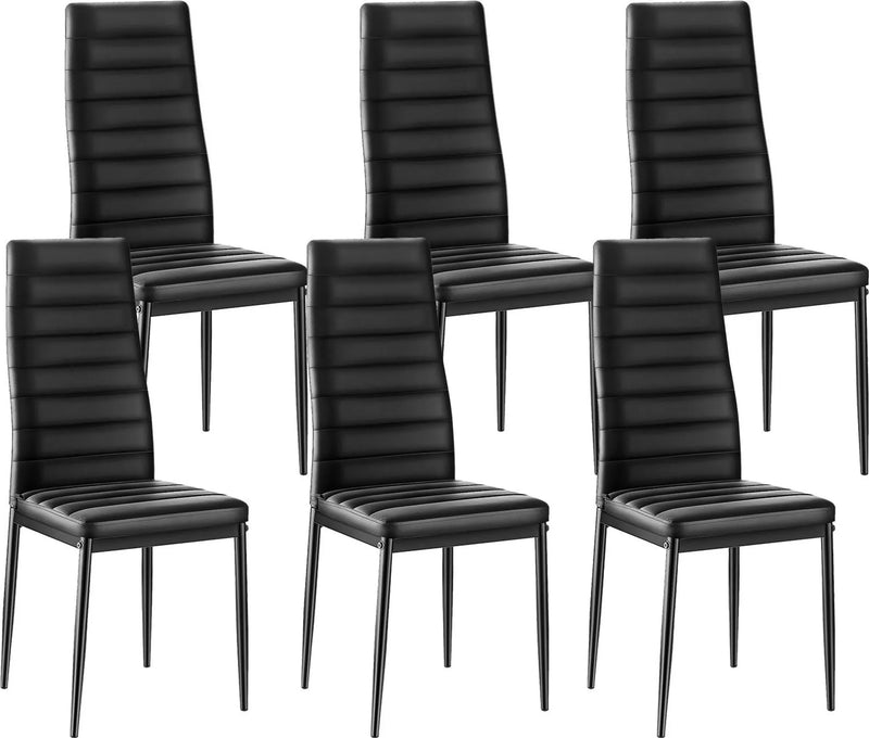 6 x Sedia per sala da pranzo (nero) con imbottitura in similpelle di alta qualitá per sala da pranzo / salotto / cucina -set