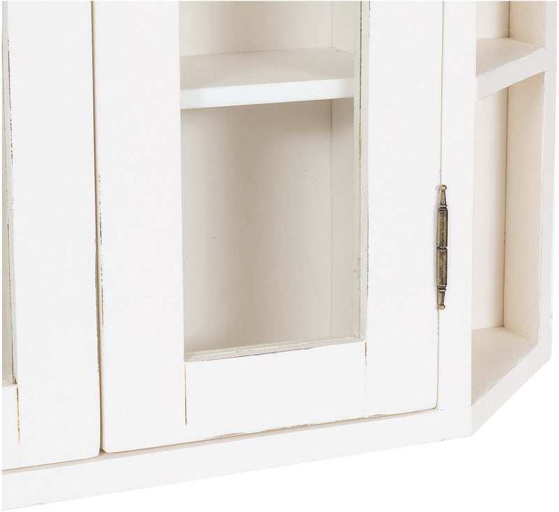 Biscottini Vetrinetta scantonata da appendere in legno massello di tiglio finitura bianca anticata Made in Italy