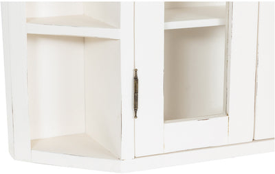 Biscottini Vetrinetta scantonata da appendere in legno massello di tiglio finitura bianca anticata Made in Italy