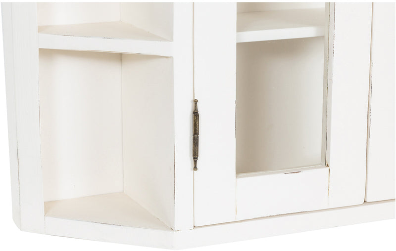 Biscottini Vetrinetta scantonata da appendere in legno massello di tiglio finitura bianca anticata Made in Italy