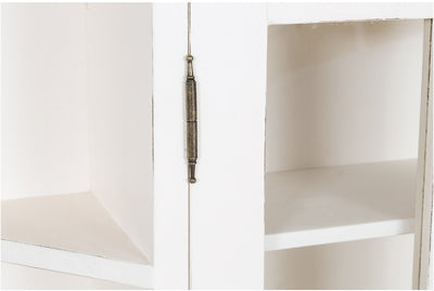 Biscottini Vetrinetta scantonata da appendere in legno massello di tiglio finitura bianca anticata Made in Italy