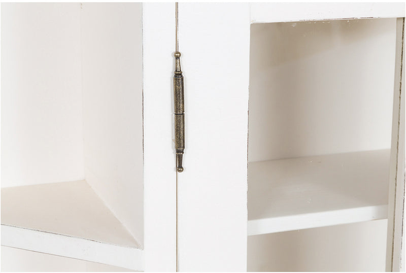 Biscottini Vetrinetta scantonata da appendere in legno massello di tiglio finitura bianca anticata Made in Italy