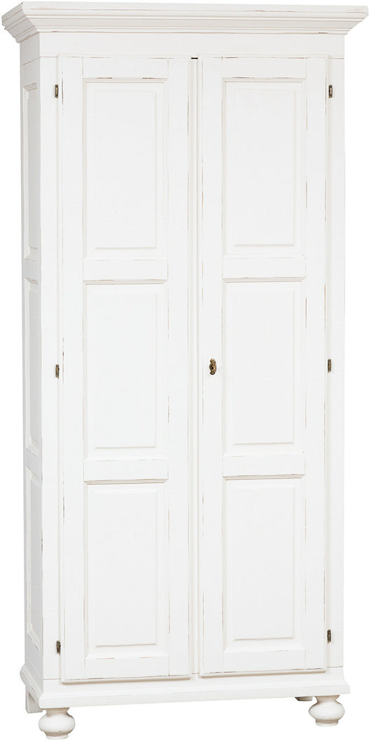 Biscottini Armadio Country in legno massello di tiglio finitura bianca anticata L100xPR50xH210 cm. Made in Italy
