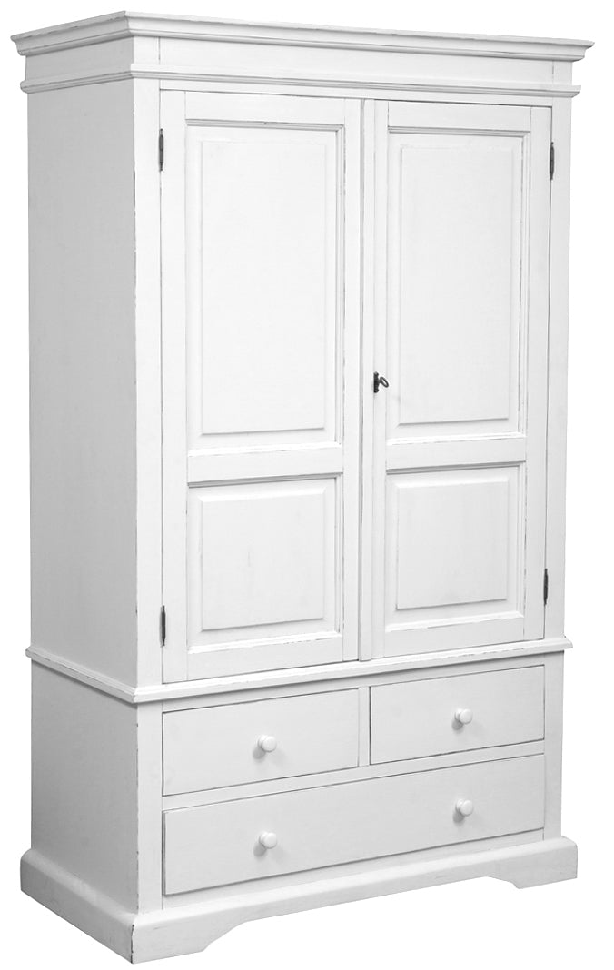 Biscottini Armadio Country in legno massello di tiglio finitura bianca anticata L120xPR59xH197 cm. Made in Italy