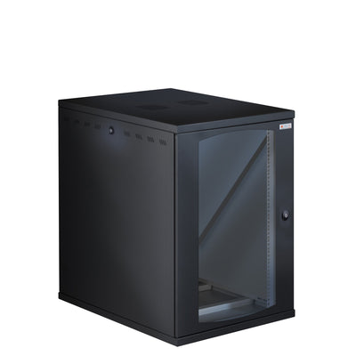 Armadio Rack 19'' a Muro 16U P 800mm L 600mm Porta Vetro Nero