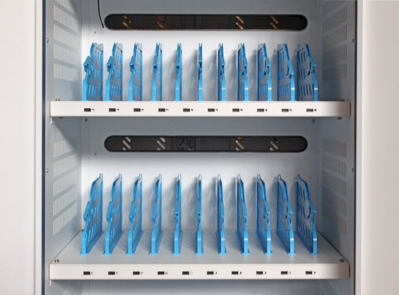 Carrello Stazione di Ricarica USB Ventilato per 30 Notebook/Tablet/Smartphone Bianco/Blu