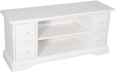 Biscottini Mobile porta Tv Country in legno massello di tiglio finitura bianca anticata L129xPR40xH60 cm. Made in Italy