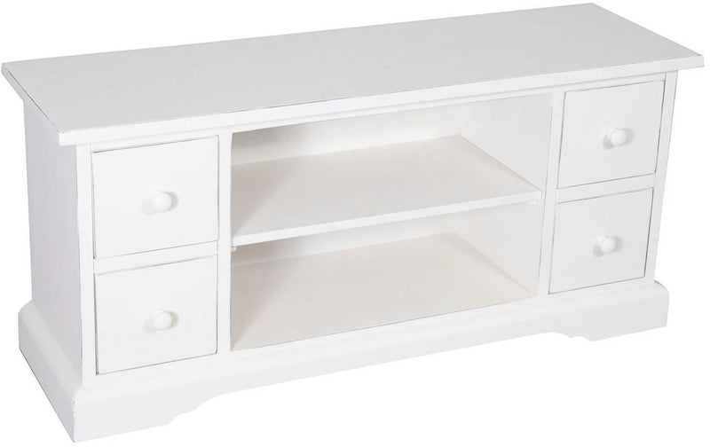 Biscottini Mobile porta Tv Country in legno massello di tiglio finitura bianca anticata L129xPR40xH60 cm. Made in Italy