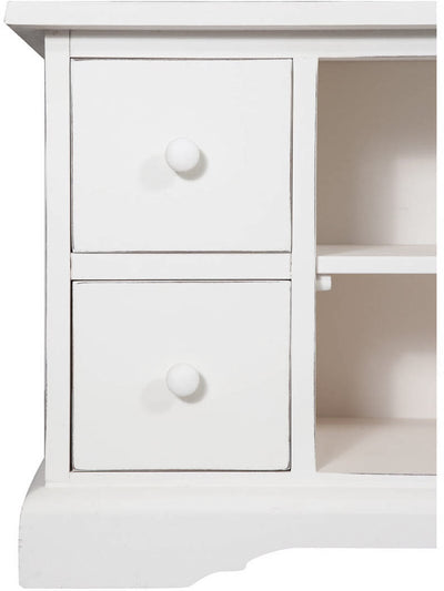 Biscottini Mobile porta Tv Country in legno massello di tiglio finitura bianca anticata L129xPR40xH60 cm. Made in Italy