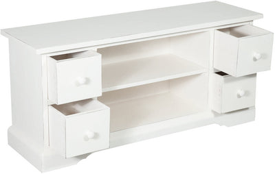 Biscottini Mobile porta Tv Country in legno massello di tiglio finitura bianca anticata L129xPR40xH60 cm. Made in Italy