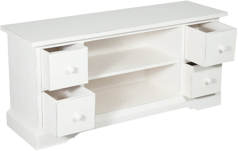 Biscottini Mobile porta Tv Country in legno massello di tiglio finitura bianca anticata L129xPR40xH60 cm. Made in Italy