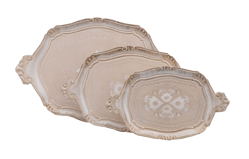 Biscottini SET TRE VASSOI IN LEGNO FIORENTINI totalmente decorato inciso Offerta Speciale