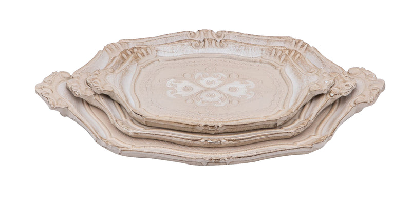 Biscottini SET TRE VASSOI IN LEGNO FIORENTINI totalmente decorato inciso Offerta Speciale