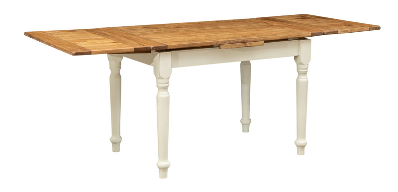 Biscottini Tavolo Country allungabile in legno massello di tiglio struttura bianca anticata piano naturale. Made in Italy
