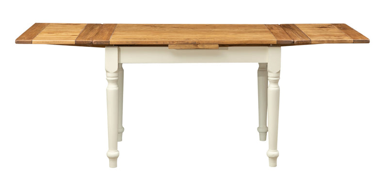 Biscottini Tavolo Country allungabile in legno massello di tiglio struttura bianca anticata piano naturale. Made in Italy