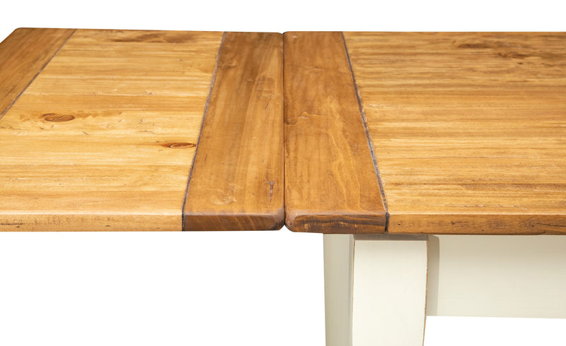 Biscottini Tavolo Country allungabile in legno massello di tiglio struttura bianca anticata piano naturale. Made in Italy