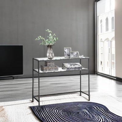 Consolle Ingresso, Tavolo Consolle, Piano in Vetro Temperato, Telaio Robusto e Stabile, Piedini Regolabili, per Soggiorno, Corridoio, Nero e Trasparente