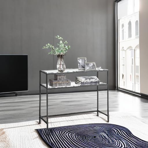 Consolle Ingresso, Tavolo Consolle, Piano in Vetro Temperato, Telaio Robusto e Stabile, Piedini Regolabili, per Soggiorno, Corridoio, Nero e Trasparente