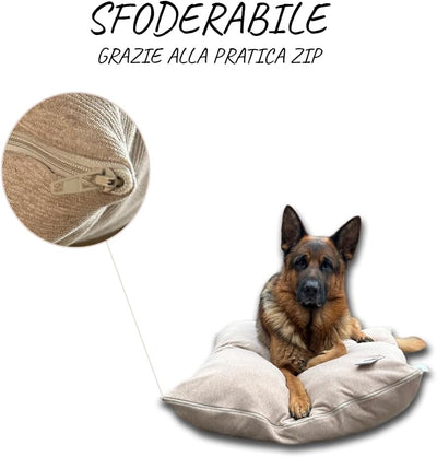 Dorian Home Cuccia Cane Interno, Cuscino Per Cani Sfoderabile Lavabile Super Imbottito e Morbido, Cuccia Cane Esterno Con Tessuto Resistente e Antigraffio (Beige, 60 x 90 cm)