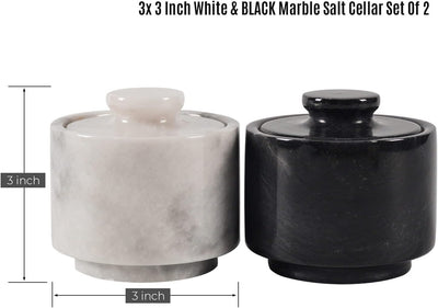 Set di saliere grandi in marmo bianco e nero da 99,22 g, 7,6 x 7,6 cm, elegante e decorativa, per il piano di lavoro, per sale, pepe, insalata, burro, condimenti, tè