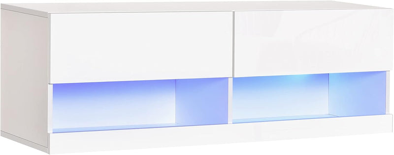 Mobile TV Sospeso in Legno, Mobile Porta TV Moderno con Luci LED di 20 Colori, per TV Max. 42", Bianco Lucido, 120x35x40.5cm